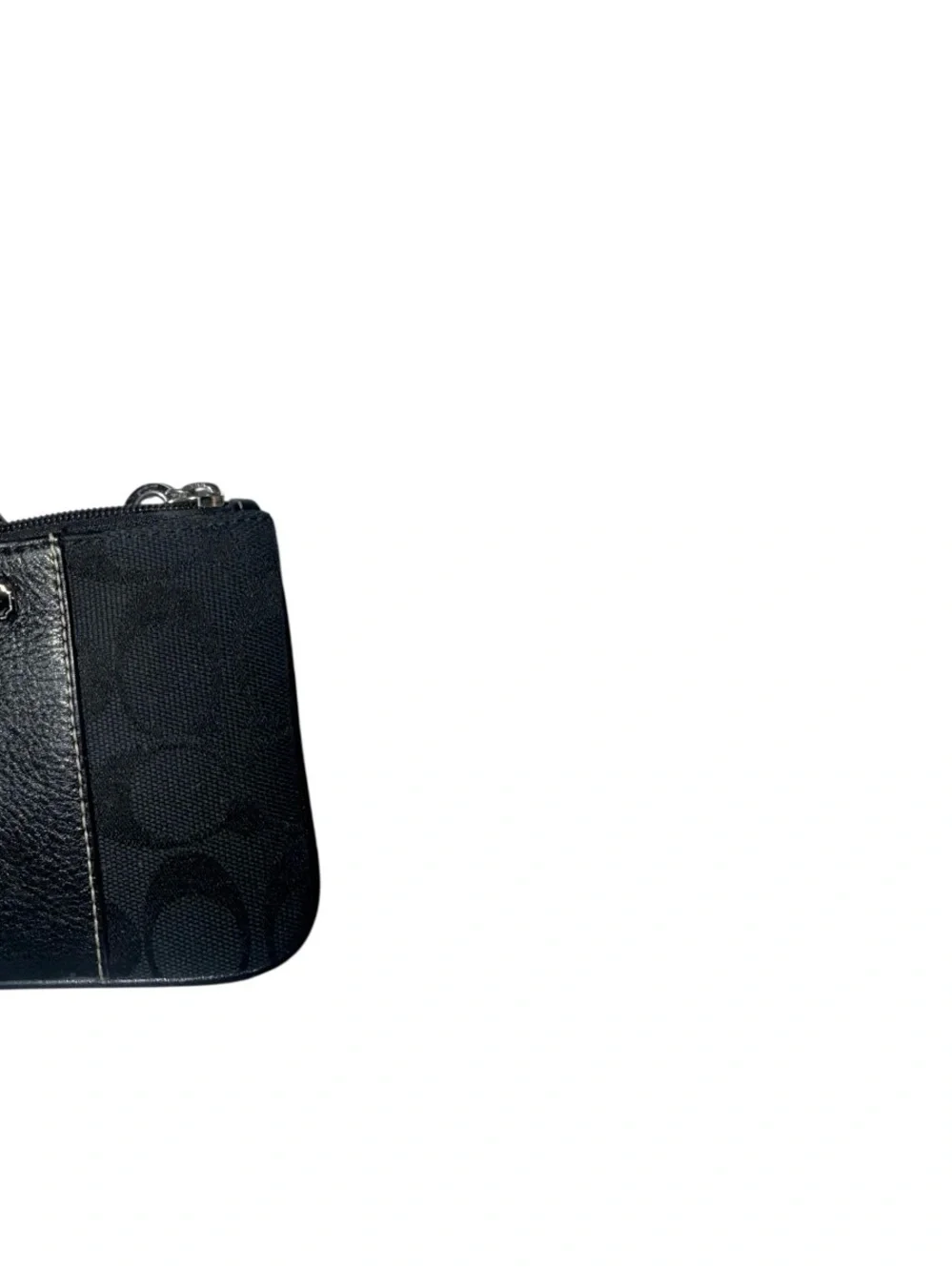 Coach Black Signature Wristlet Clutch with Leather Center Panel